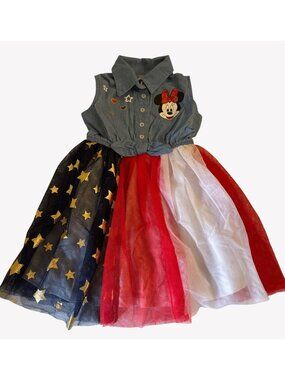 Disney Juniors Minnie Mouse Girls Tulle Dress 2T Red White Blue Denim Top